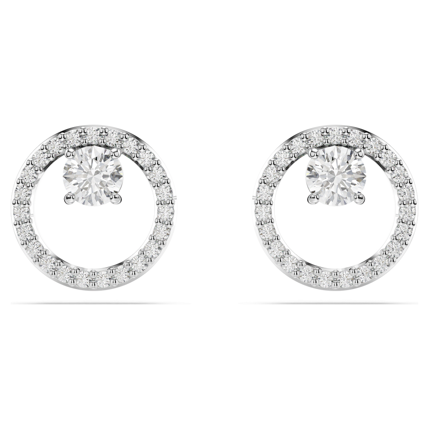 swarovski constella stud earrings  round cut  white  rhodium plated