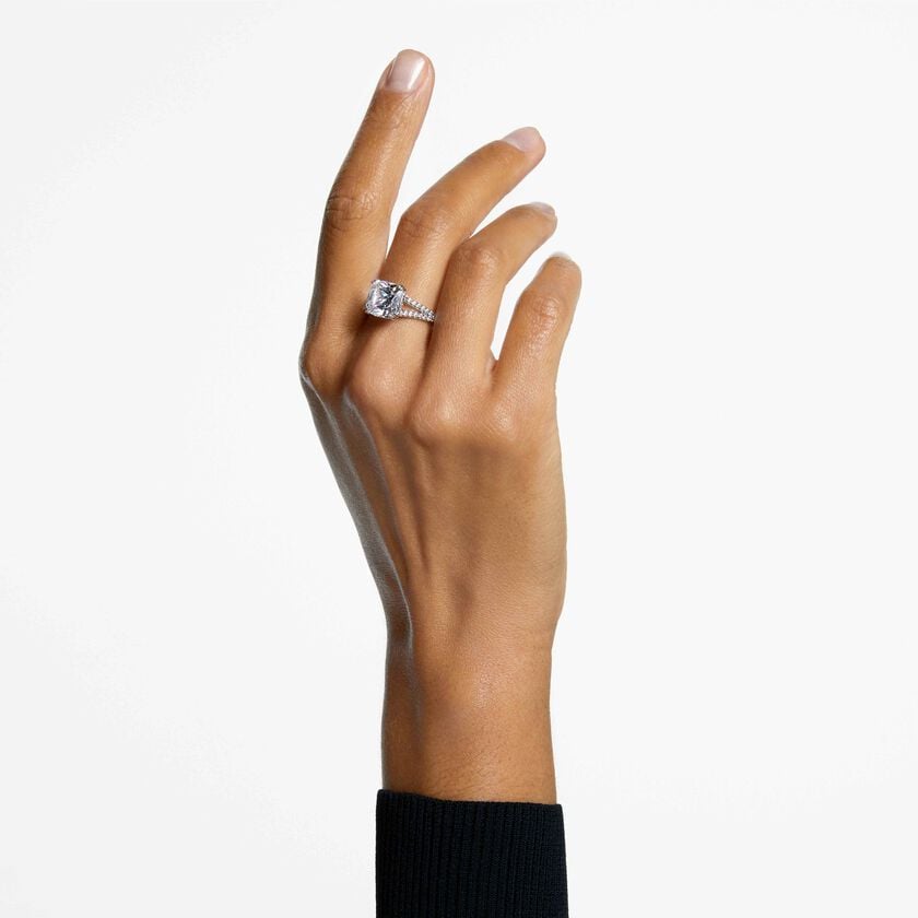 swarovski stilla ring  square cut  white  silver tone finish