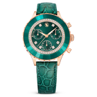 Octea Chrono watch, Swiss Made, Leather strap, Green, Rose gold-tone finish