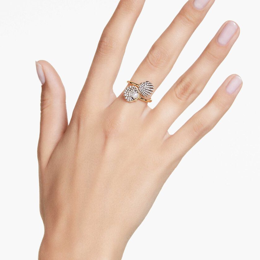 swarovski idyllia open ring  crystal pearl  shell  white  gold tone plated