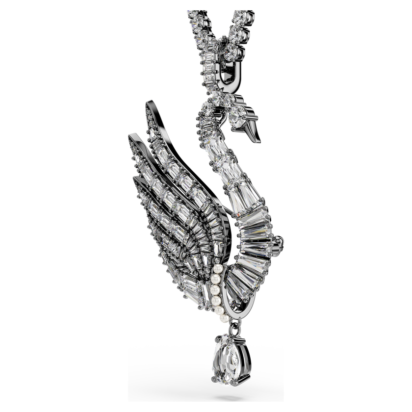 swarovski swan vienna pendant and brooch  swan  white  ruthenium plated