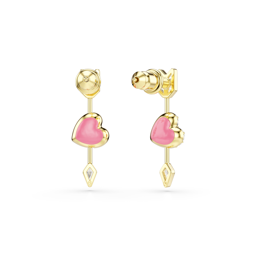 swarovski idyllia drop earrings  mixed cuts  heart with arrow  white  gold tone plated