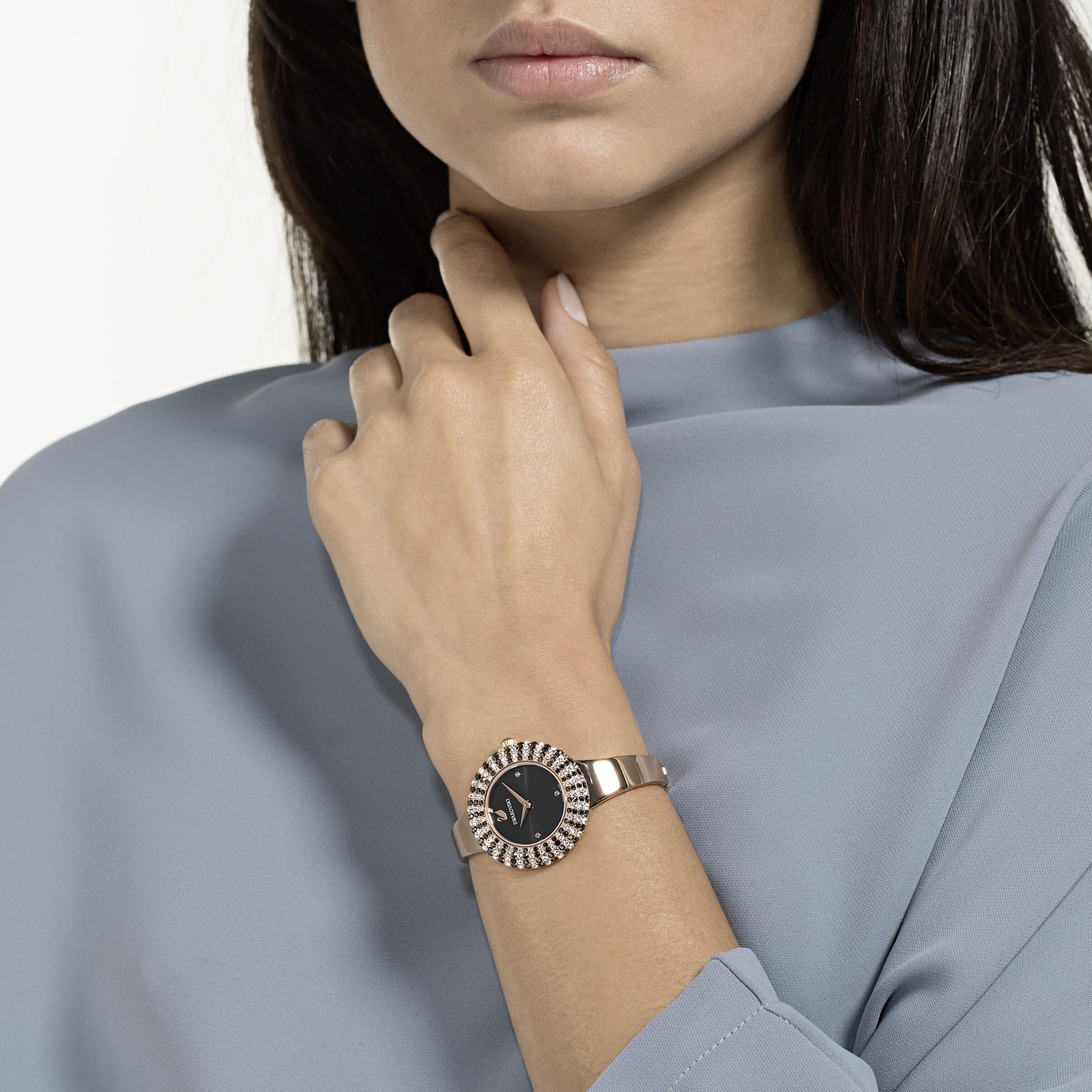 Buy Swarovski Crystal Rose Watch Metal Bracelet Black Rose gold