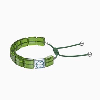Letra bracelet, Clover, Green, Rhodium plated