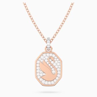 Signum pendant, Swan, White, Rose gold-tone plated