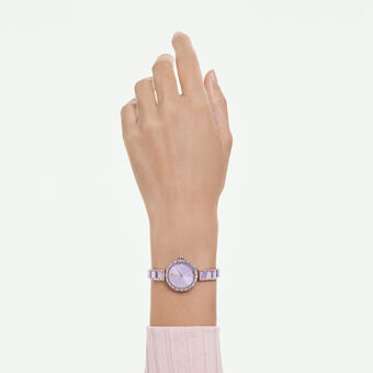 swarovski matrix bangle watch  swiss made  crystal bracelet  purple  champagne gold tone finish