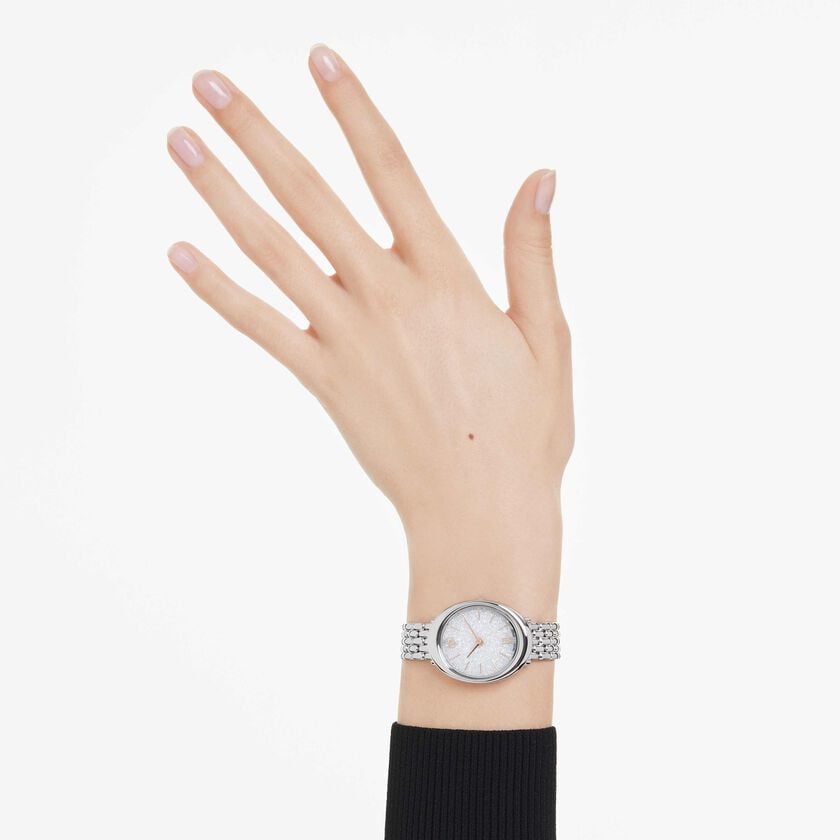 swarovski imber oval watch  swiss made  metal bracelet  silver tone  stainless steel