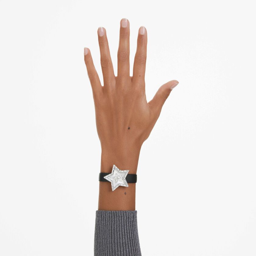swarovski symbolica star watch  swiss made  star  leather strap  white  stainless steel