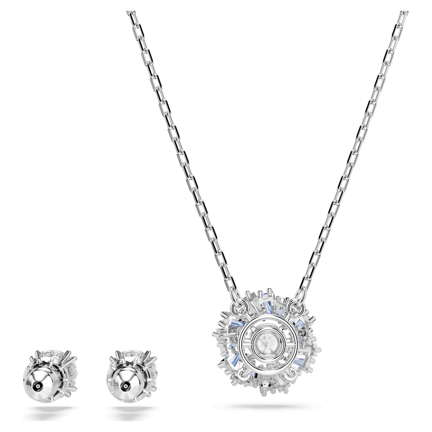 Idyllia set, Mixed cuts, Flower, Blue, Rhodium plated | Swarovski Qatar