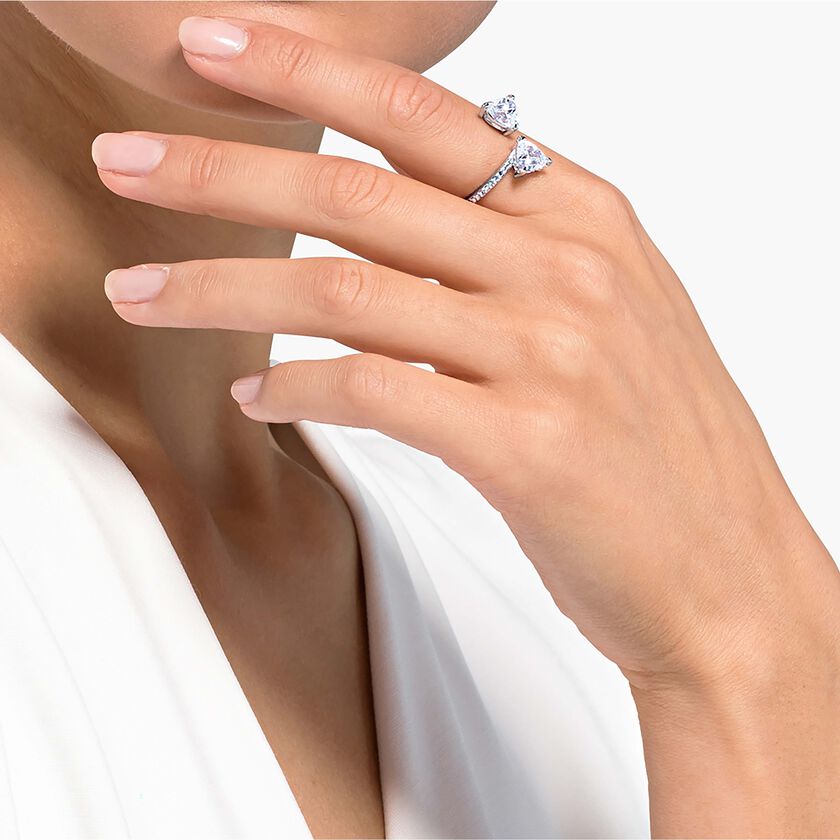 swarovski mesmera attract open ring  heart cut  pav   heart  white  silver tone finish
