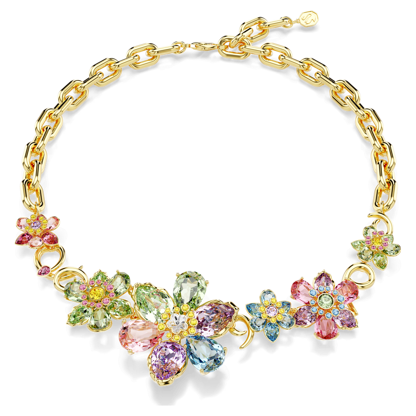 swarovski idyllia necklace  mixed cuts  flower  multicolored  gold tone plated