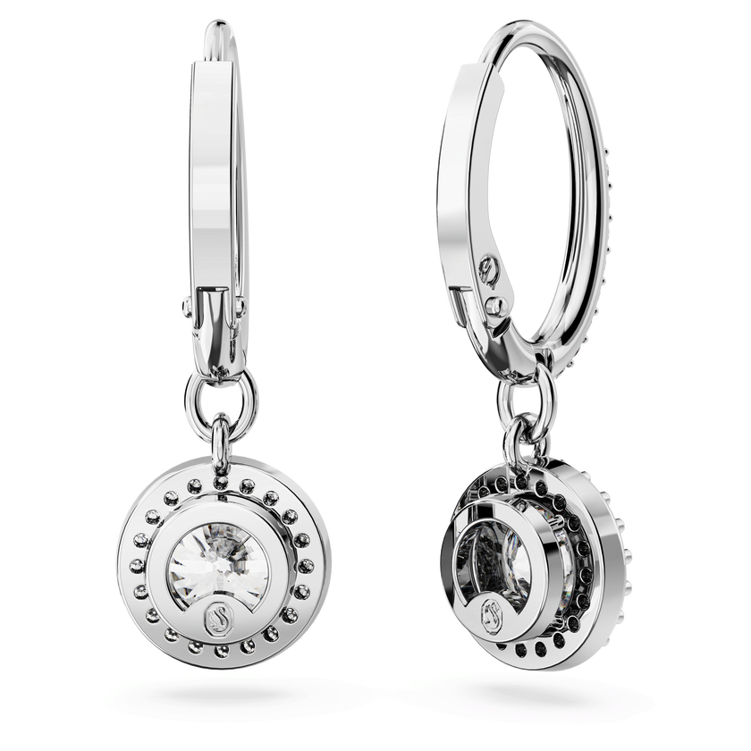 swarovski una angelic drop earrings  round cut  pav   white  rhodium plated