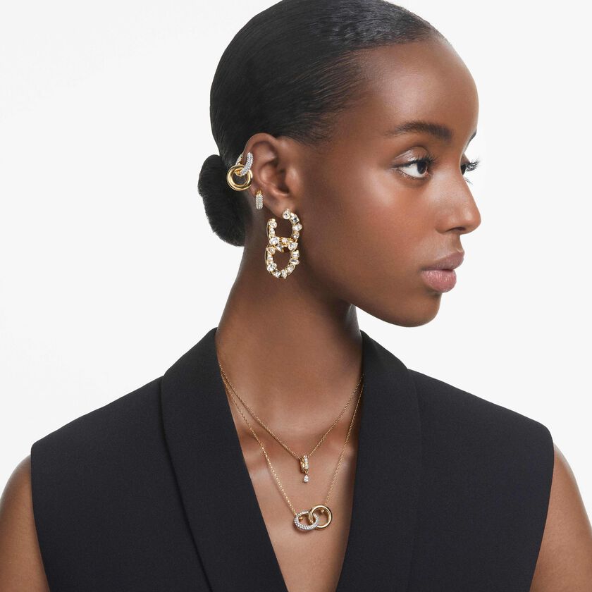 swarovski dextera hoop earrings  small  white  18k gold finish