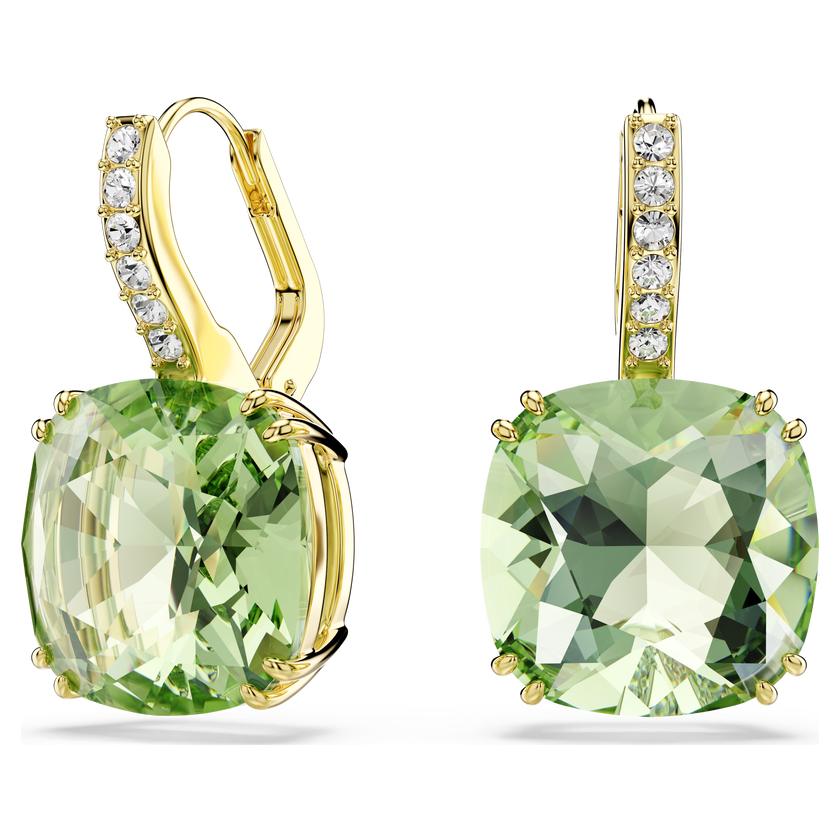 swarovski millenia drop earrings  cushion cut  green  18k gold finish
