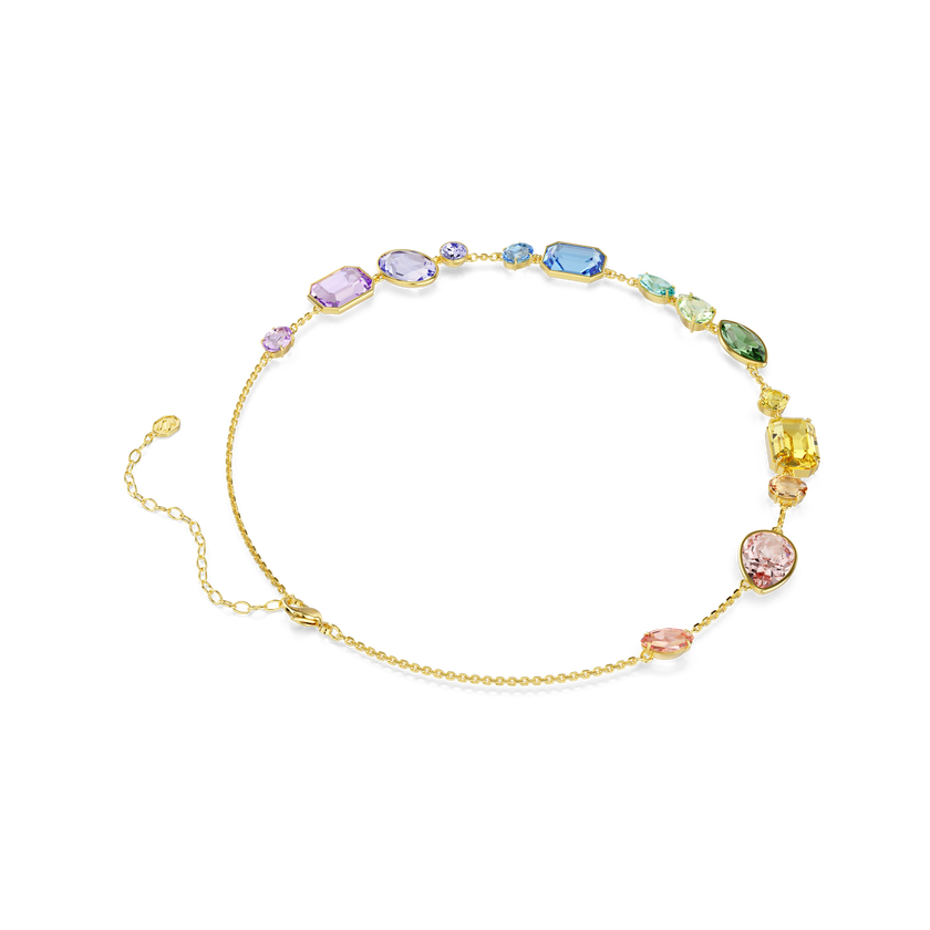 swarovski gema necklace  mixed cuts  multicolored  gold tone plated