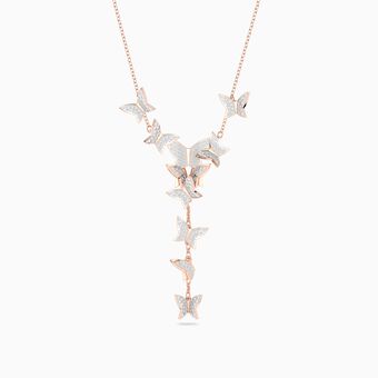 Lilia Y necklace, Butterfly, White, Rose-gold tone plated