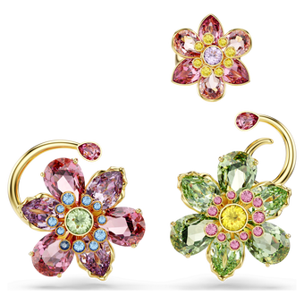 swarovski idyllia ear cuff  set  3   asymmetrical design  mixed cuts  flower  multicolored  gold tone plated