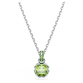swarovski birthstone pendant  square cut  august  green  rhodium plated