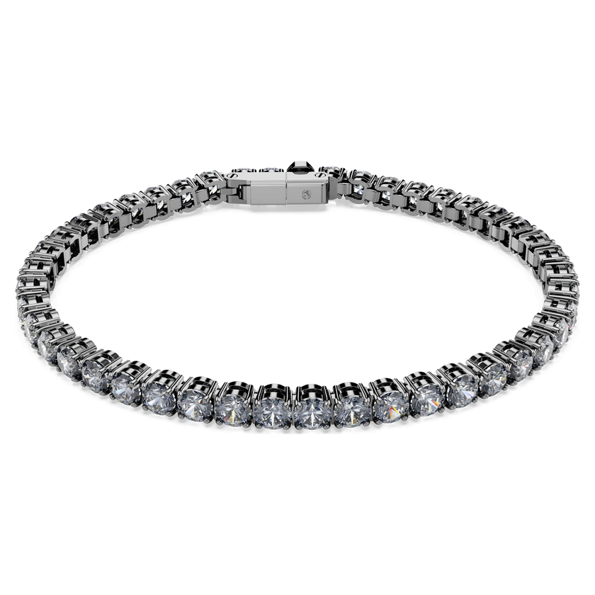 swarovski matrix tennis bracelet  round cut  gray  ruthenium plated