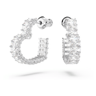 swarovski matrix hoop earrings  baguette cut  heart  small  white  rhodium plated