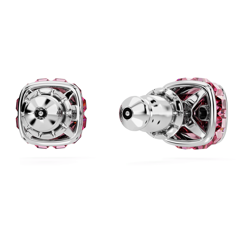 swarovski birthstone stud earrings  square cut  october  pink  rhodium plated