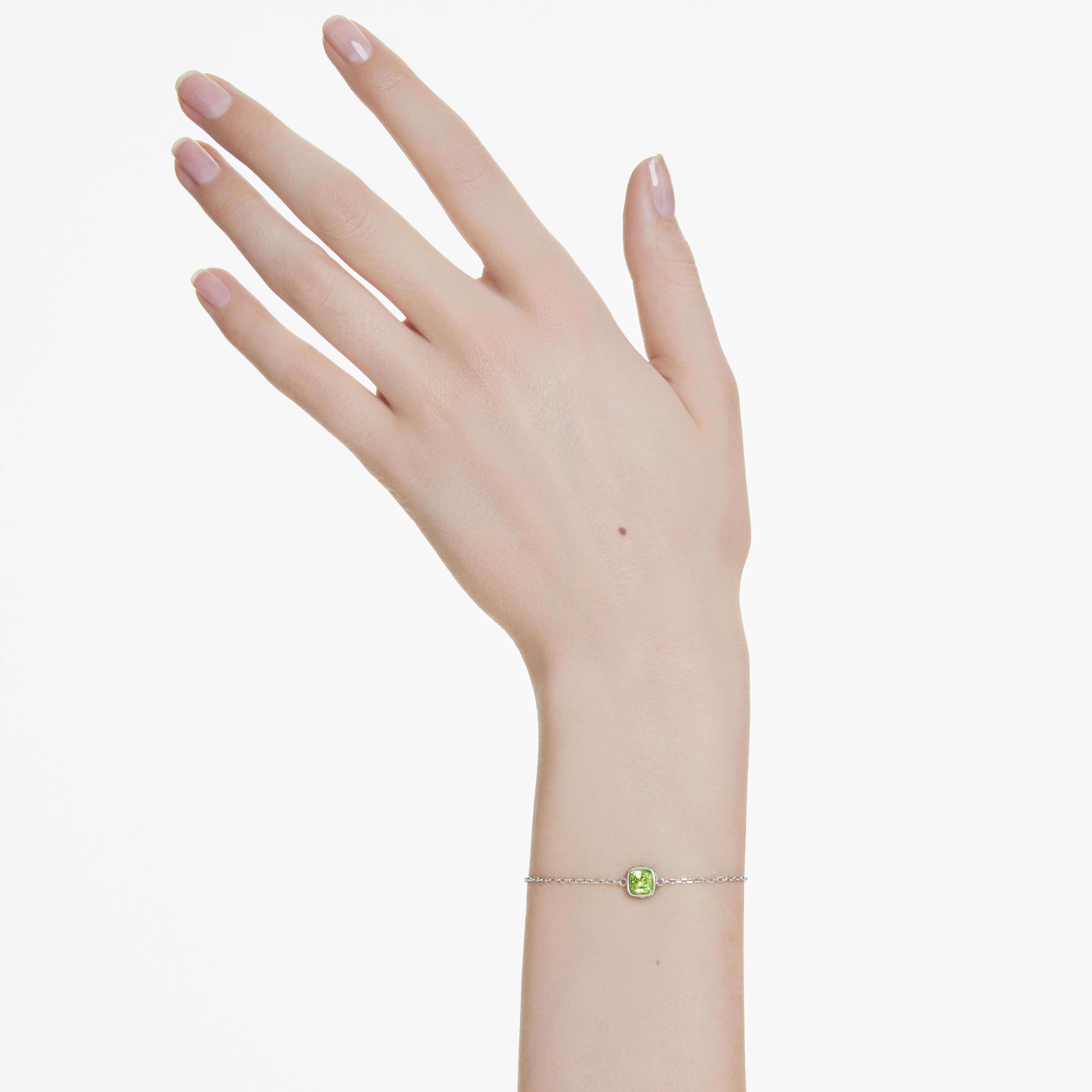 swarovski birthstone bracelet  square cut  august  green  rhodium plated
