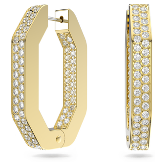 swarovski dextera hoop earrings  octagon shape  medium  white  gold tone plated