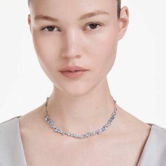 swarovski constella necklace  mixed cuts  blue  rhodium plated