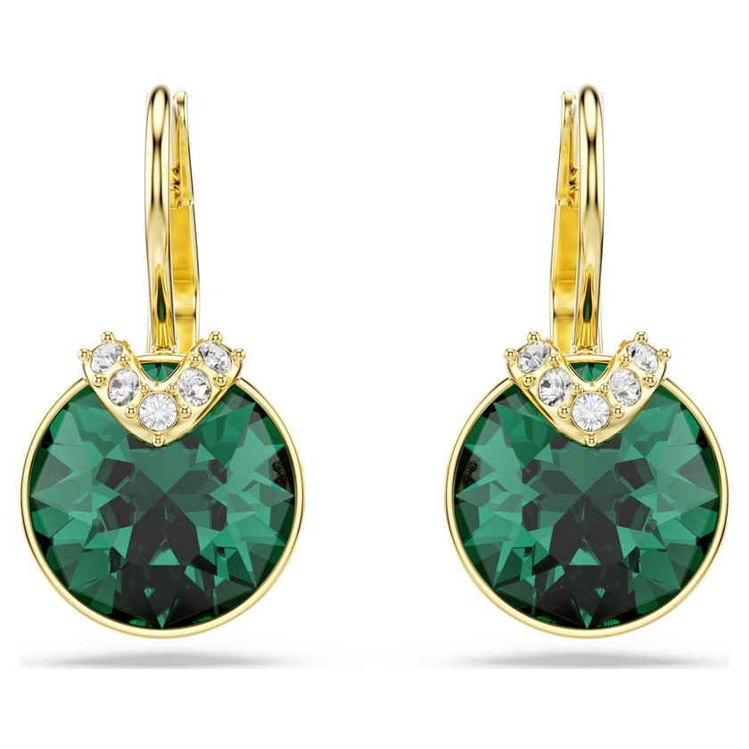 swarovski bella v drop earrings  round cut  green  gold tone plated
