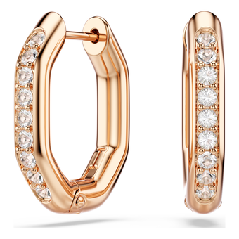 swarovski dextera hoop earrings  octagon shape  round cut  small  white  18k rose gold finish