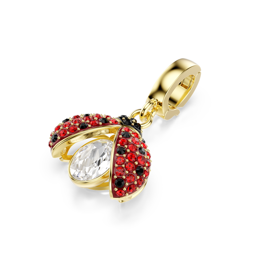 swarovski idyllia charm  mixed cuts  ladybug  red  gold tone plated