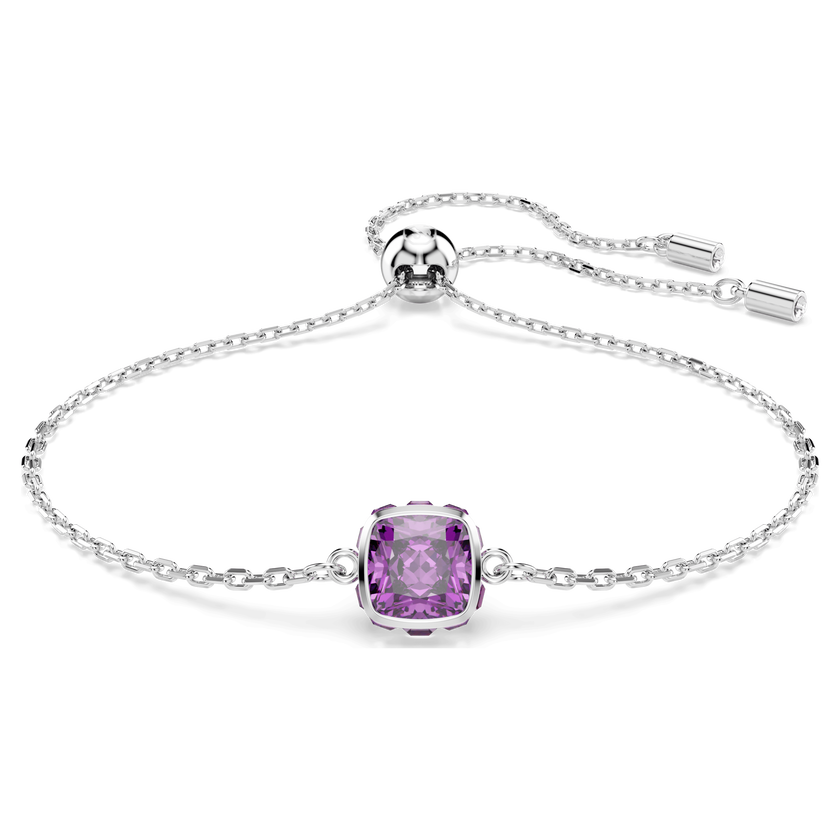 swarovski birthstone bracelet  square cut  february  purple  rhodium plated