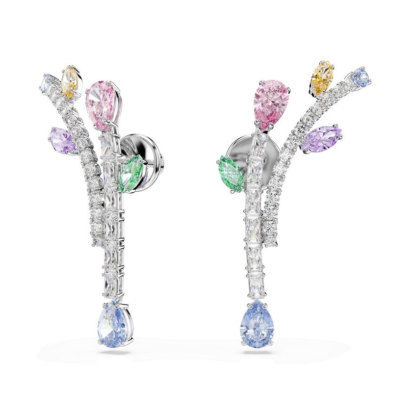 ariana grande x swarovski drop earrings  mixed cuts  multicolored  rhodium plated