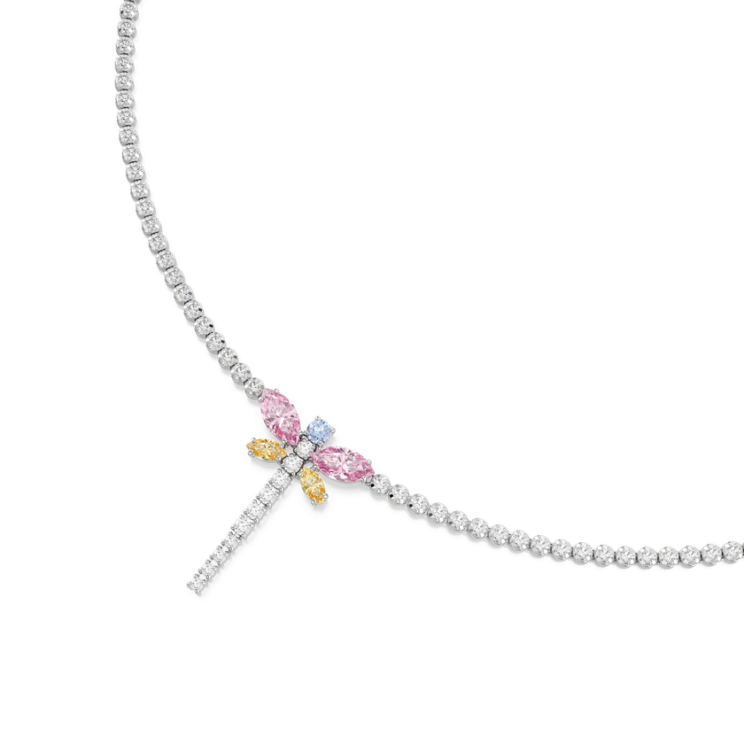 ariana grande x swarovski tennis y necklace  mixed cuts  dragonfly  multicolored  rhodium plated