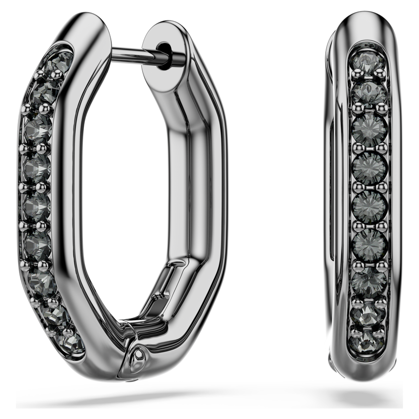 swarovski dextera hoop earrings  octagon shape  round cut  white  ruthenium plated