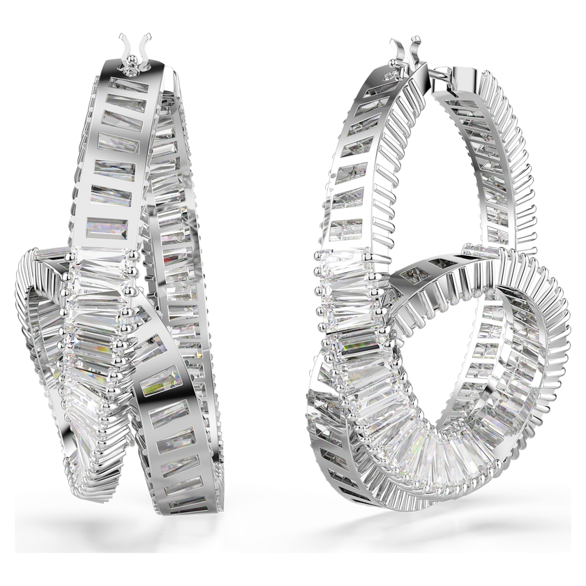 swarovski matrix hoop earrings  baguette cut  ribbon  white  rhodium plated