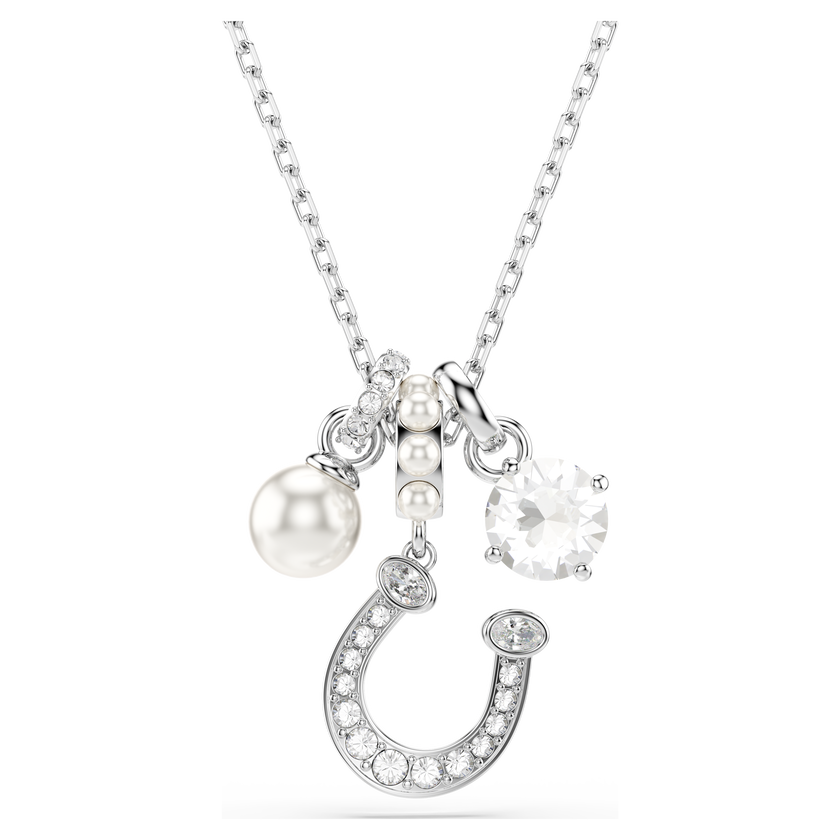 swarovski symbolica pendant  crystal pearl  round cut  pav   horse shoe  white  rhodium plated