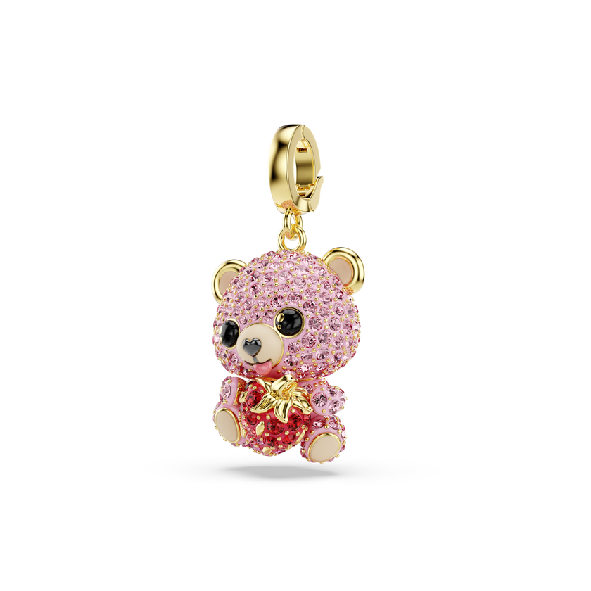 swarovski idyllia charm  mixed cuts  teddy  pink  gold tone plated