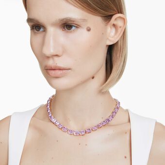 swarovski millenia tennis necklace  octagon cut  purple  gold tone plated