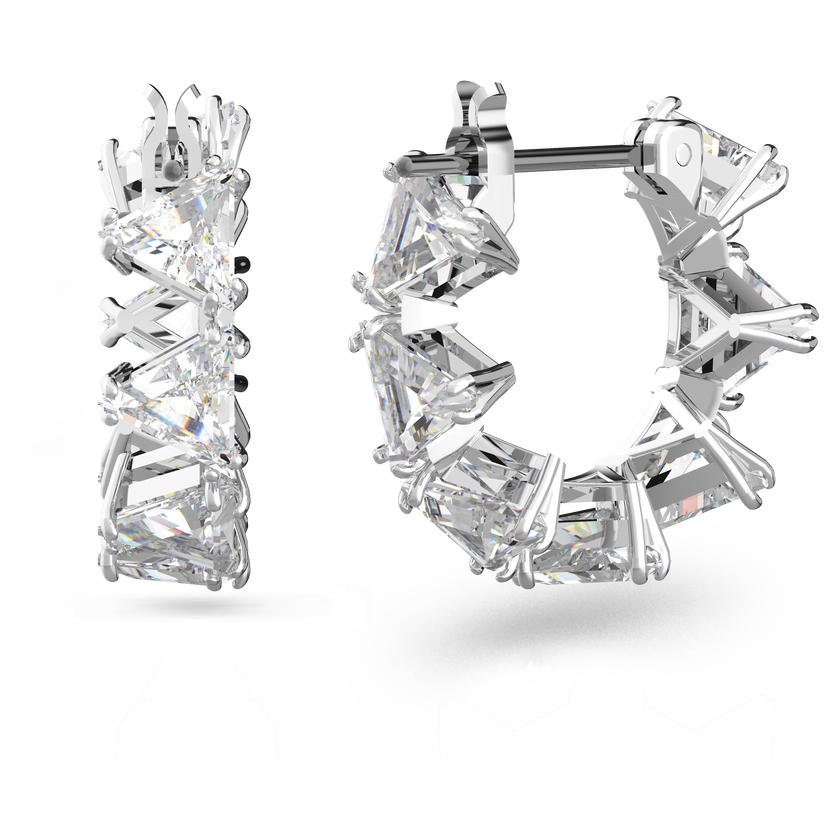 swarovski matrix hoop earrings  triangle cut  small  white  rhodium plated