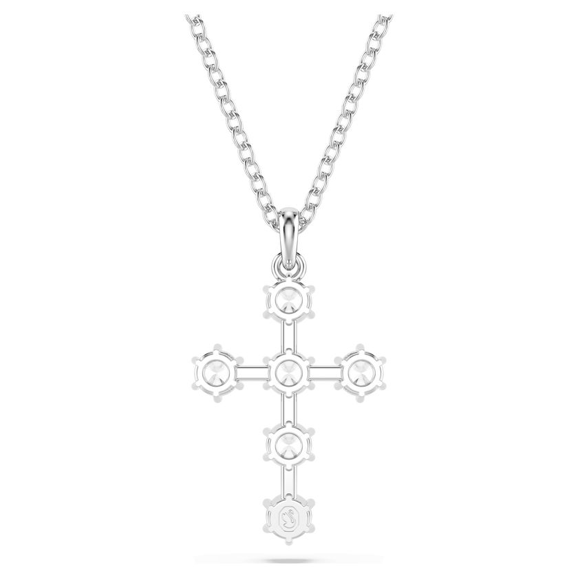 swarovski insigne pendant  round cut  cross  white  rhodium plated