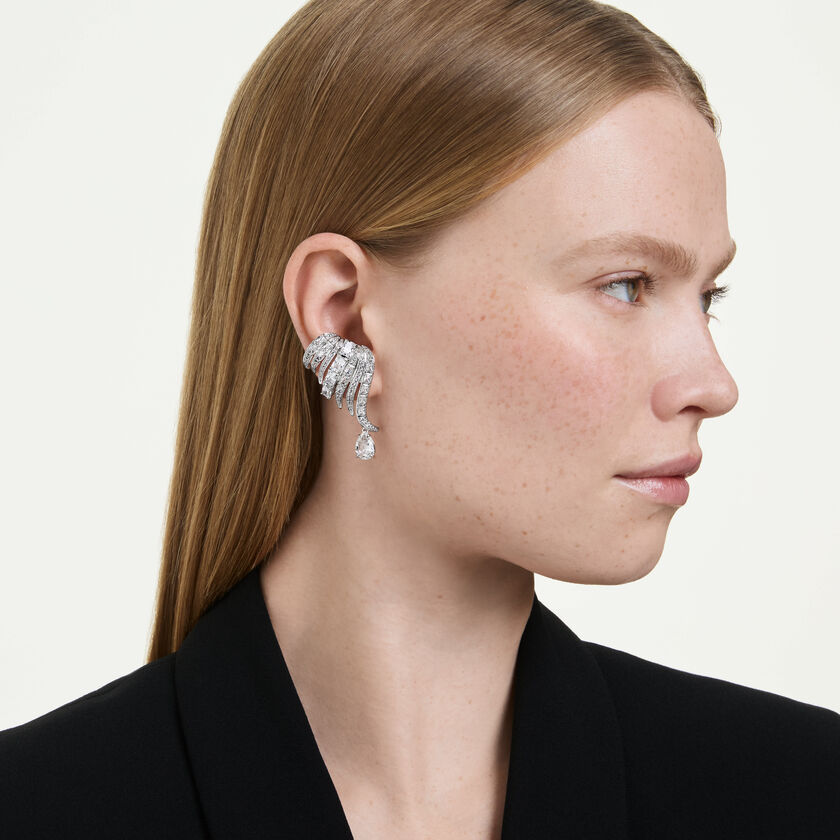 swarovski vienna clip earrings  mixed cuts  swan  white  rhodium plated