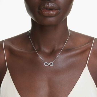 swarovski hyperbola pendant  infinity  white  rhodium plated