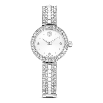 swarovski matrix pearl bangle watch  swiss made  crystal bracelet  white  stainless steel