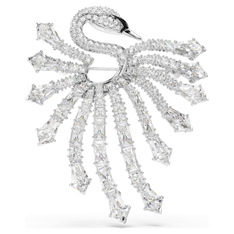 swarovski vienna brooch  mixed cuts  swan  white  rhodium plated