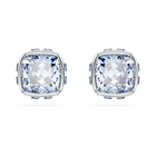 swarovski birthstone stud earrings  square cut  march  blue  rhodium plated