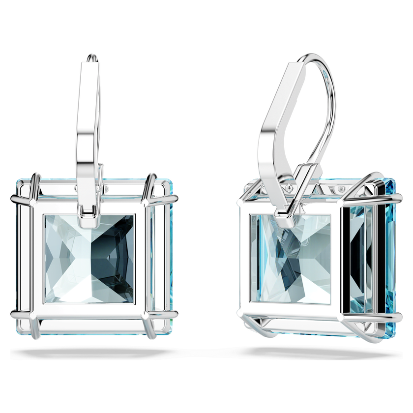 swarovski millenia earrings  square cut crystal  blue  rhodium plated