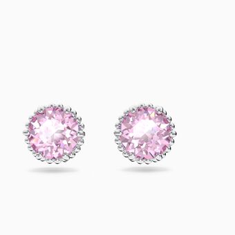 Birthstone earrings, June, Pink, Rhodium plated