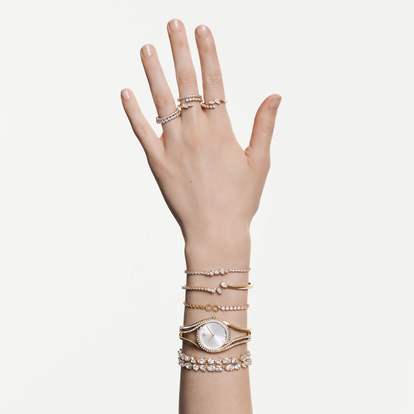 swarovski hyperbola bangle watch  swiss made  metal bracelet  gold tone  gold tone finish