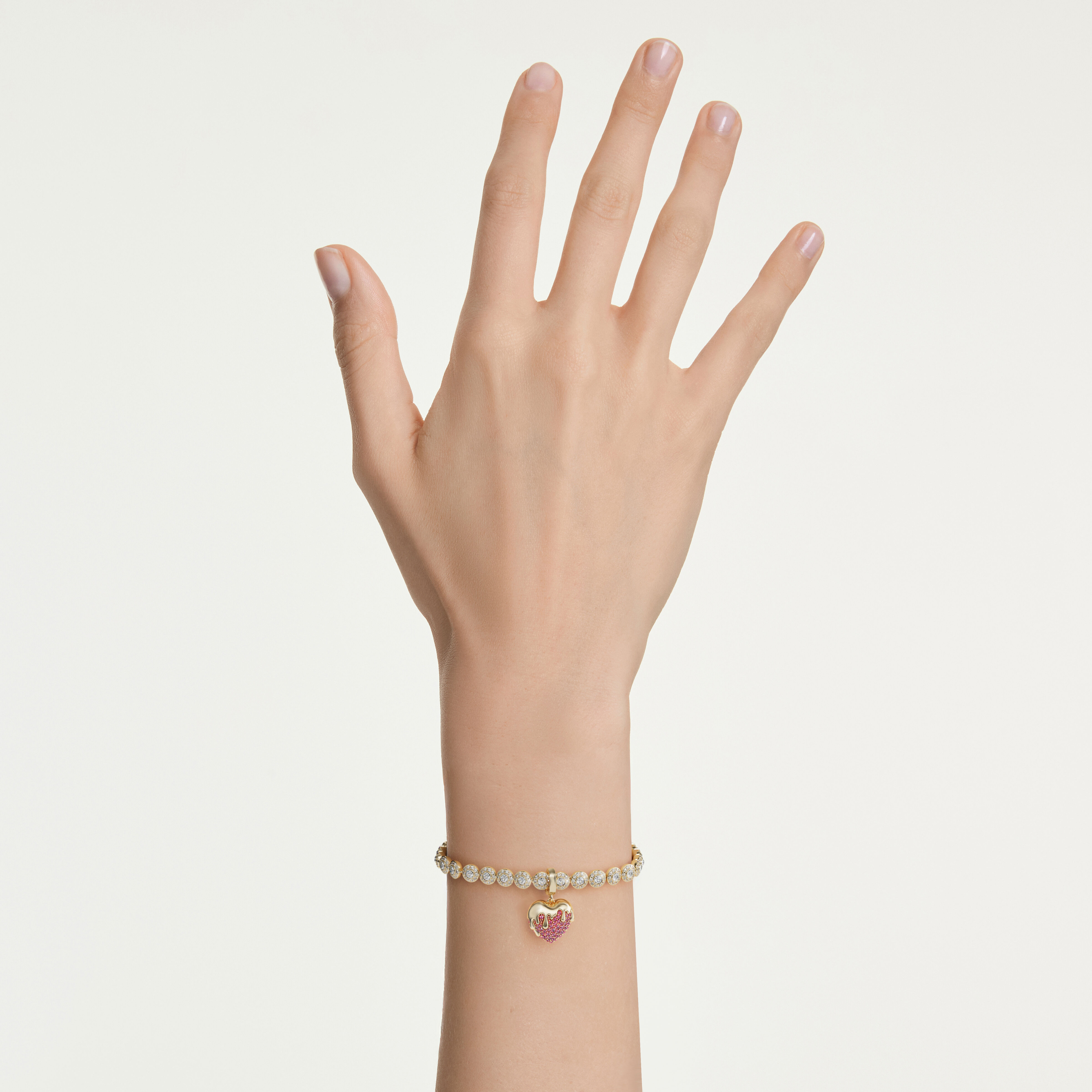 swarovski idyllia charm  round cut  heart  pink  gold tone plated